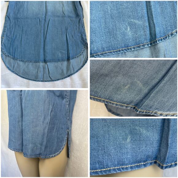 🌞 Light Blue Denim Chambray T-shirt Smock Shirt Forever 21 Life in Progress XS - Picture 16 of 16